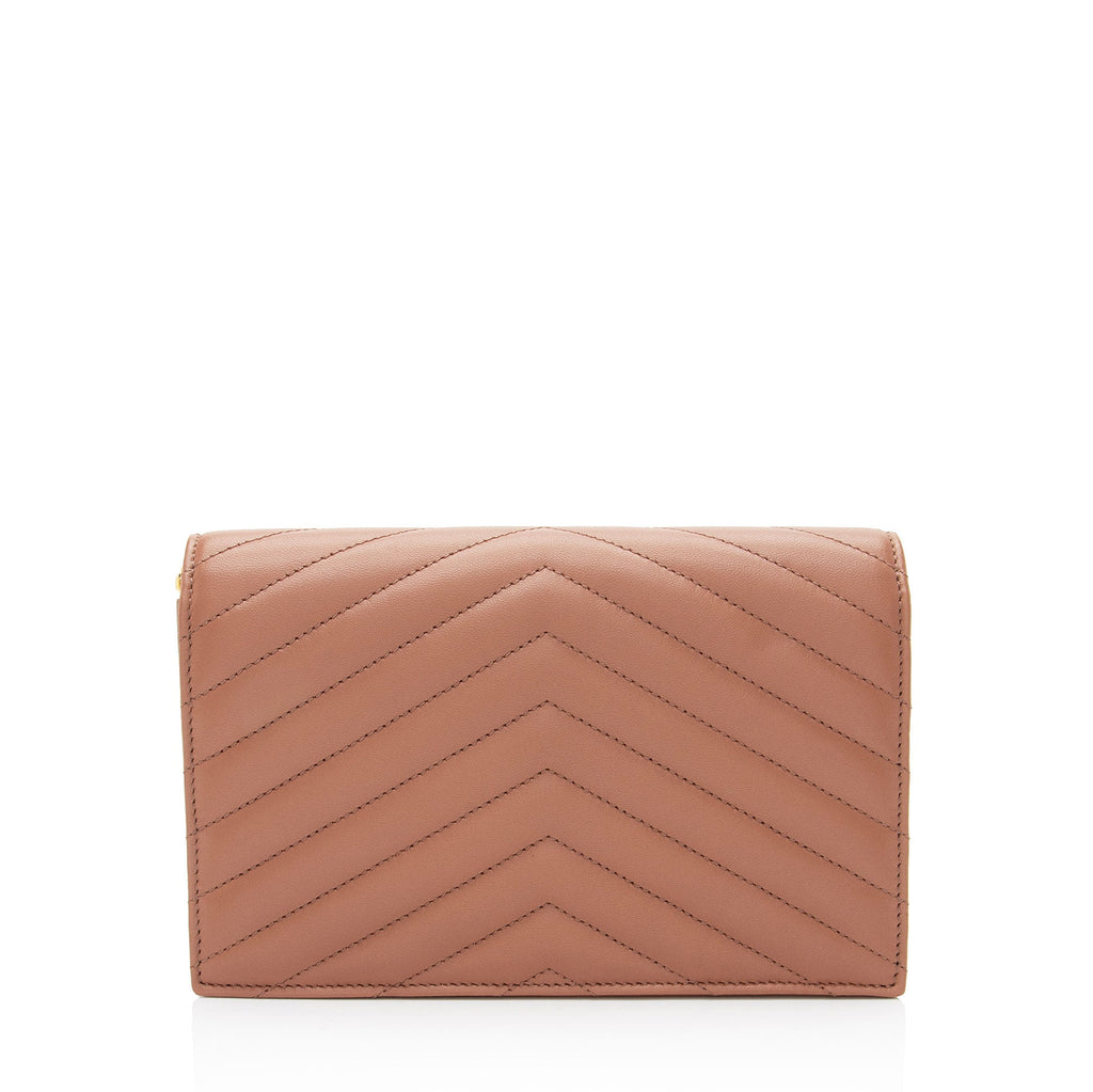 Saint Laurent Matelasse Lambskin Monogram Envelope Chain Wallet