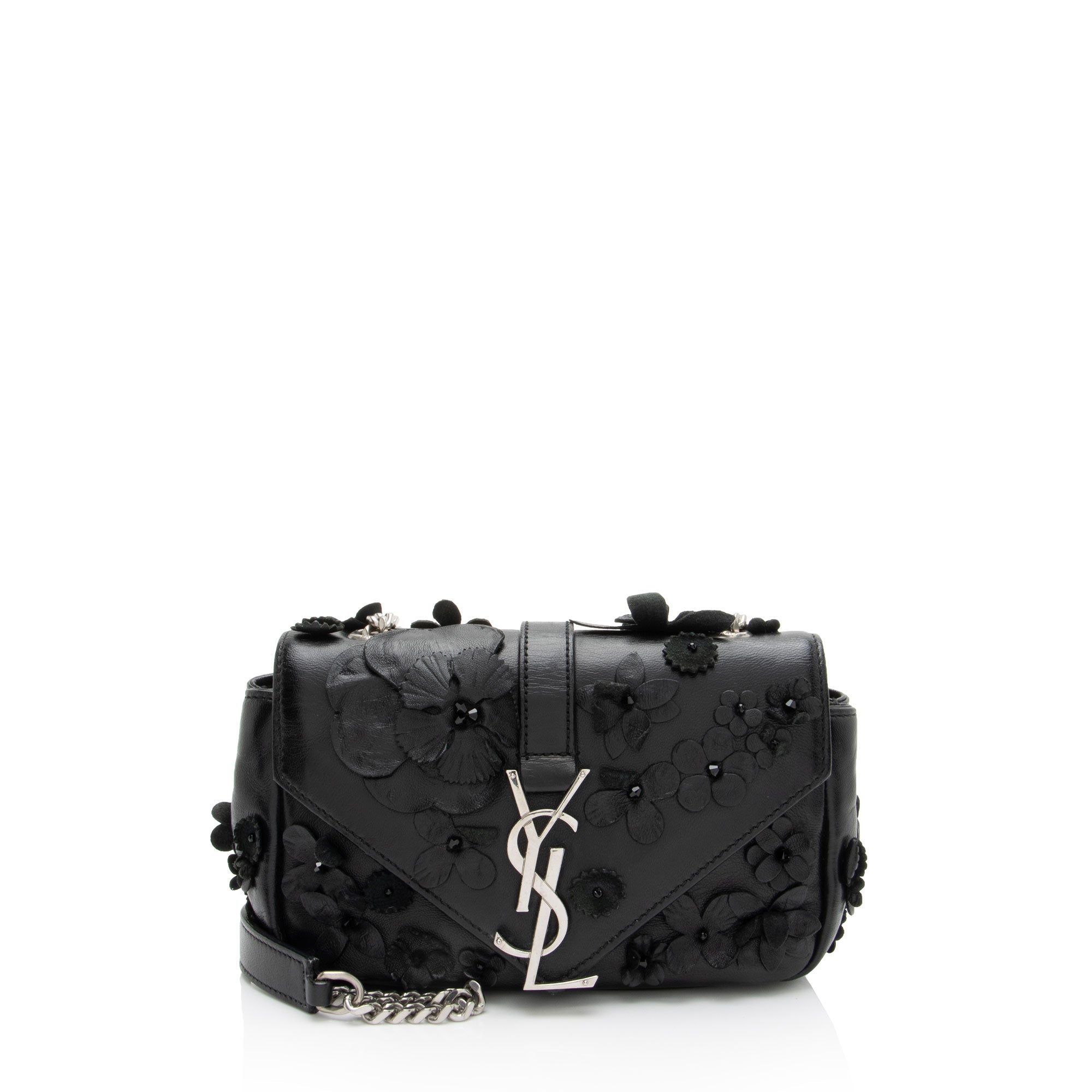 Saint Laurent Matelasse Leather Floral Applique Monogram Classic Baby Chain Bag
