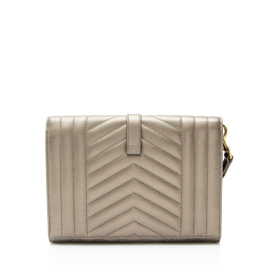 Saint Laurent Metallic Mixed Matelasse Grain de Poudre Monogram Envelope Pouch