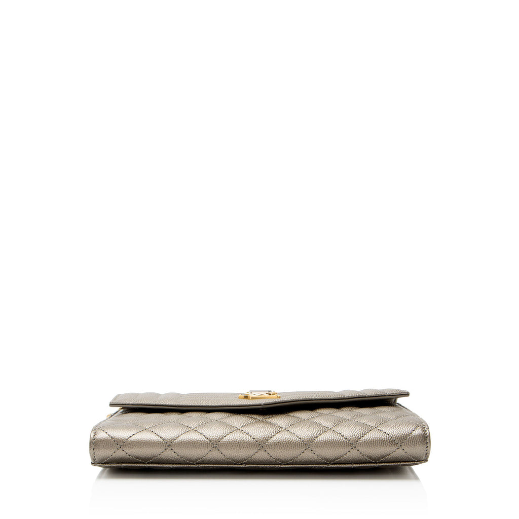 Saint Laurent Metallic Mixed Matelasse Grain de Poudre Monogram Envelope Pouch