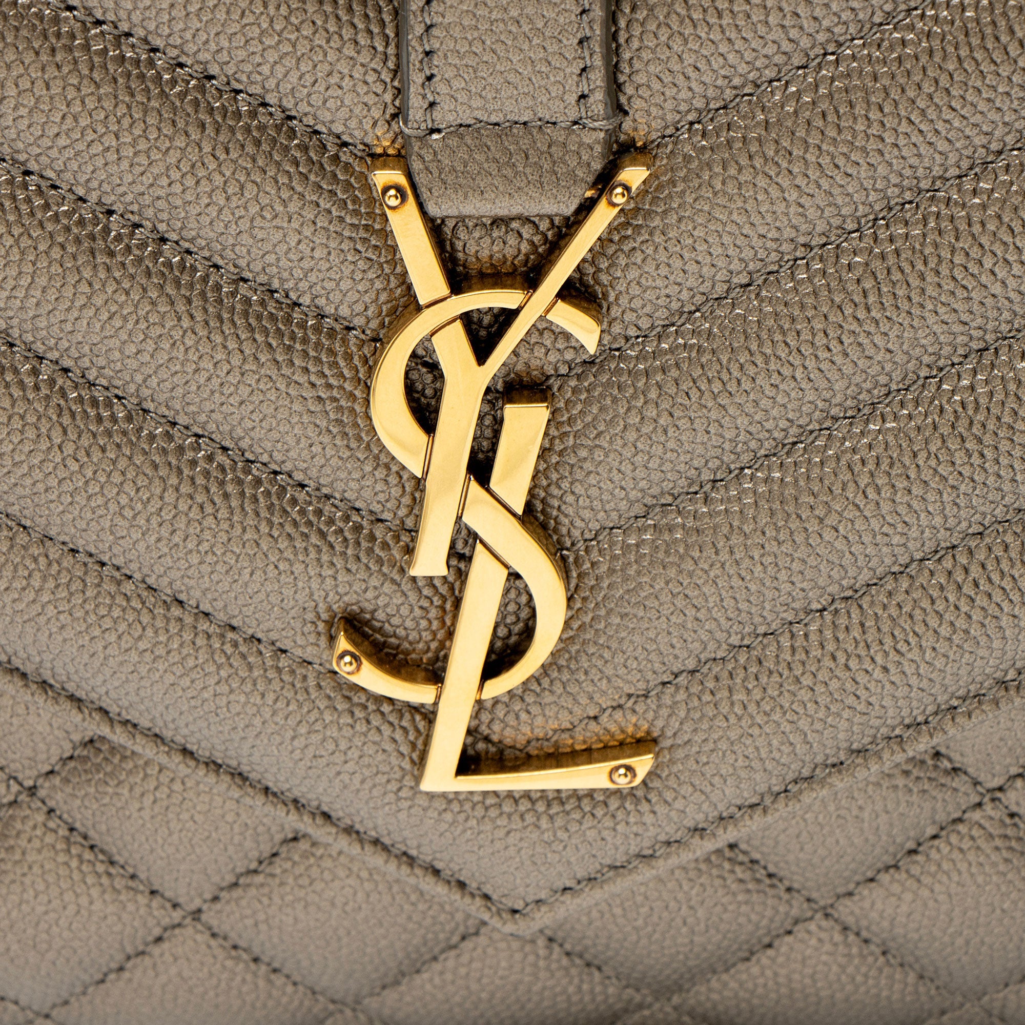 Saint Laurent Metallic Mixed Matelasse Grain de Poudre Monogram Envelope Pouch