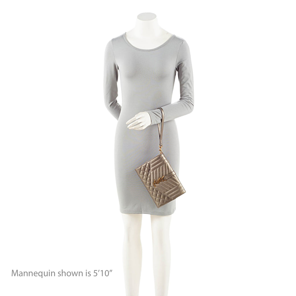 Saint Laurent Metallic Mixed Matelasse Grain de Poudre Monogram Envelope Pouch