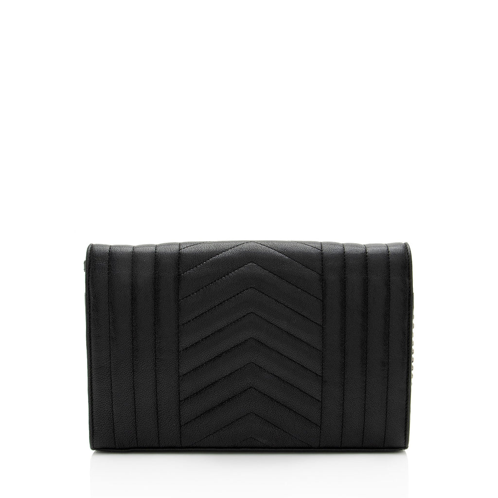Saint Laurent Mixed Matelasse Grain de Poudre Embellished Monogram Chain Wallet