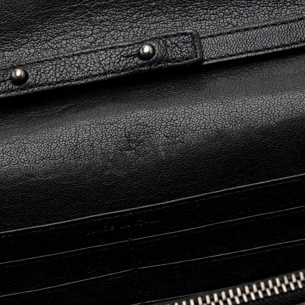 Saint Laurent Mixed Matelasse Grain de Poudre Embellished Monogram Chain Wallet