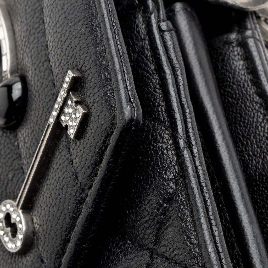Saint Laurent Mixed Matelasse Grain de Poudre Embellished Monogram Chain Wallet