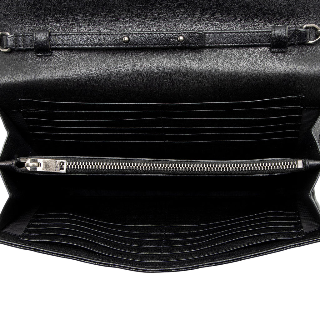 Saint Laurent Mixed Matelasse Grain de Poudre Embellished Monogram Chain Wallet