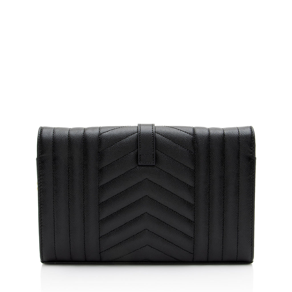 Saint Laurent Mixed Matelasse Grain de Poudre Monogram Chain Wallet