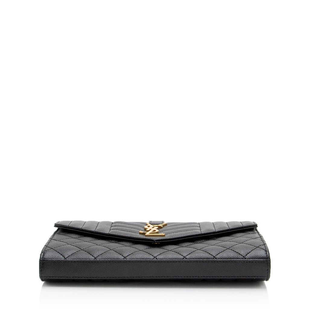 Saint Laurent Mixed Matelasse Grain de Poudre Monogram Chain Wallet