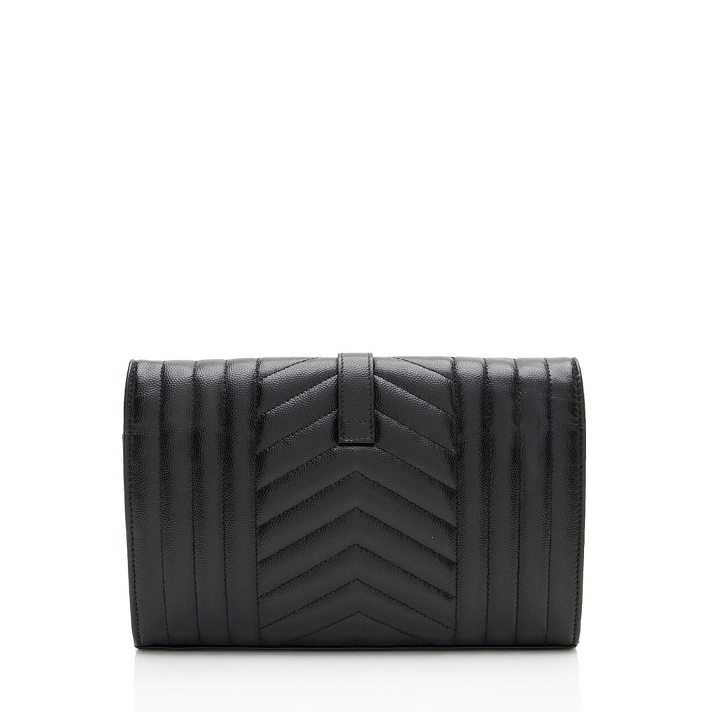 Saint Laurent Mixed Matelasse Grain de Poudre Monogram Chain Wallet