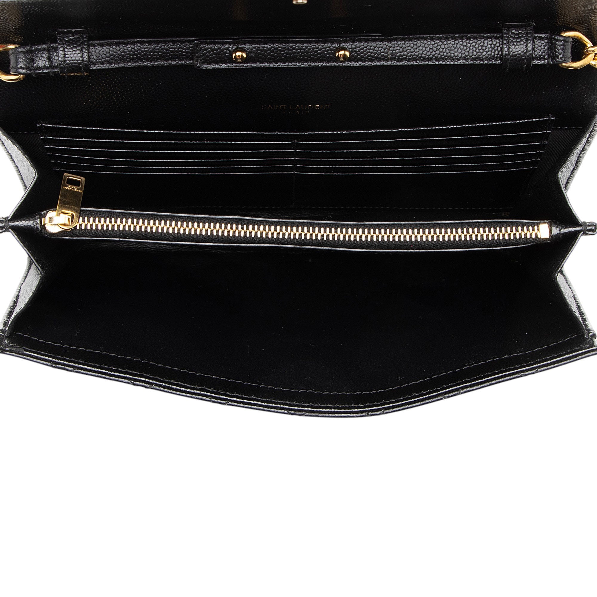 Saint Laurent Mixed Matelasse Grain de Poudre Monogram Chain Wallet