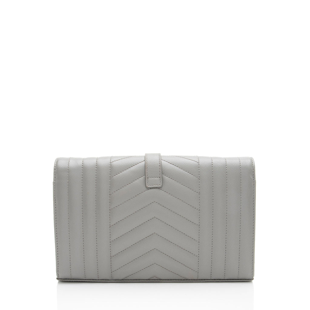 Saint Laurent Mixed Matelasse Grain de Poudre Monogram Chain Wallet