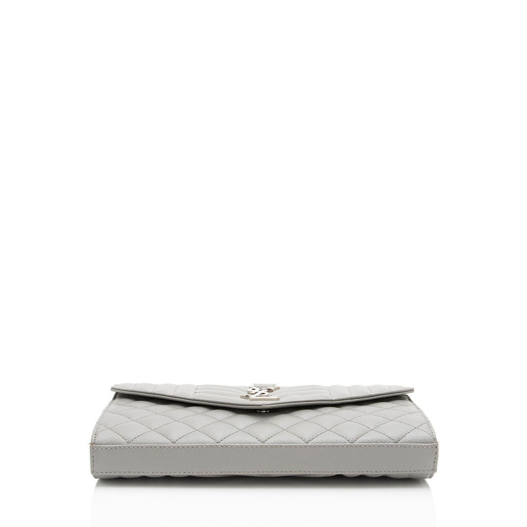 Saint Laurent Mixed Matelasse Grain de Poudre Monogram Chain Wallet