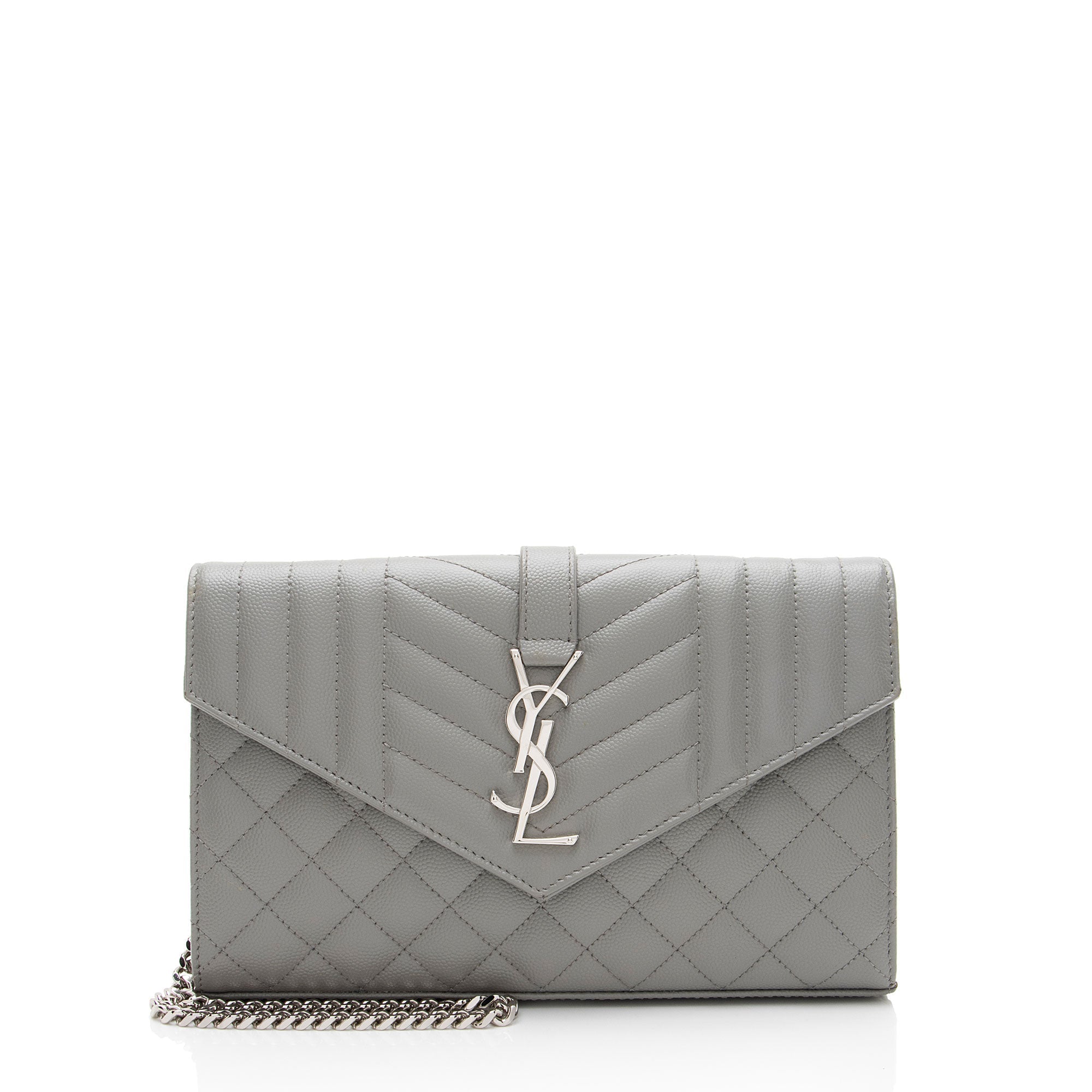 Saint Laurent Mixed Matelasse Grain de Poudre Monogram Chain Wallet