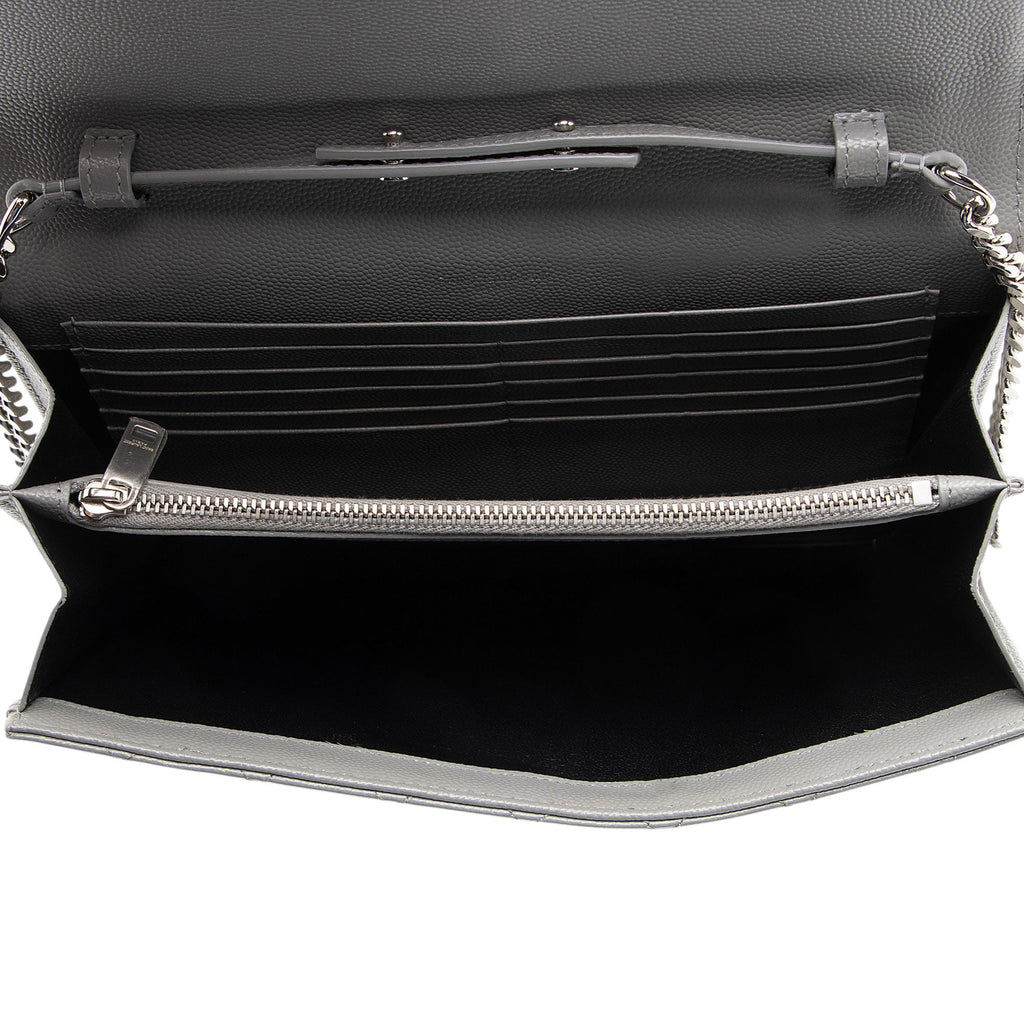 Saint Laurent Mixed Matelasse Grain de Poudre Monogram Chain Wallet