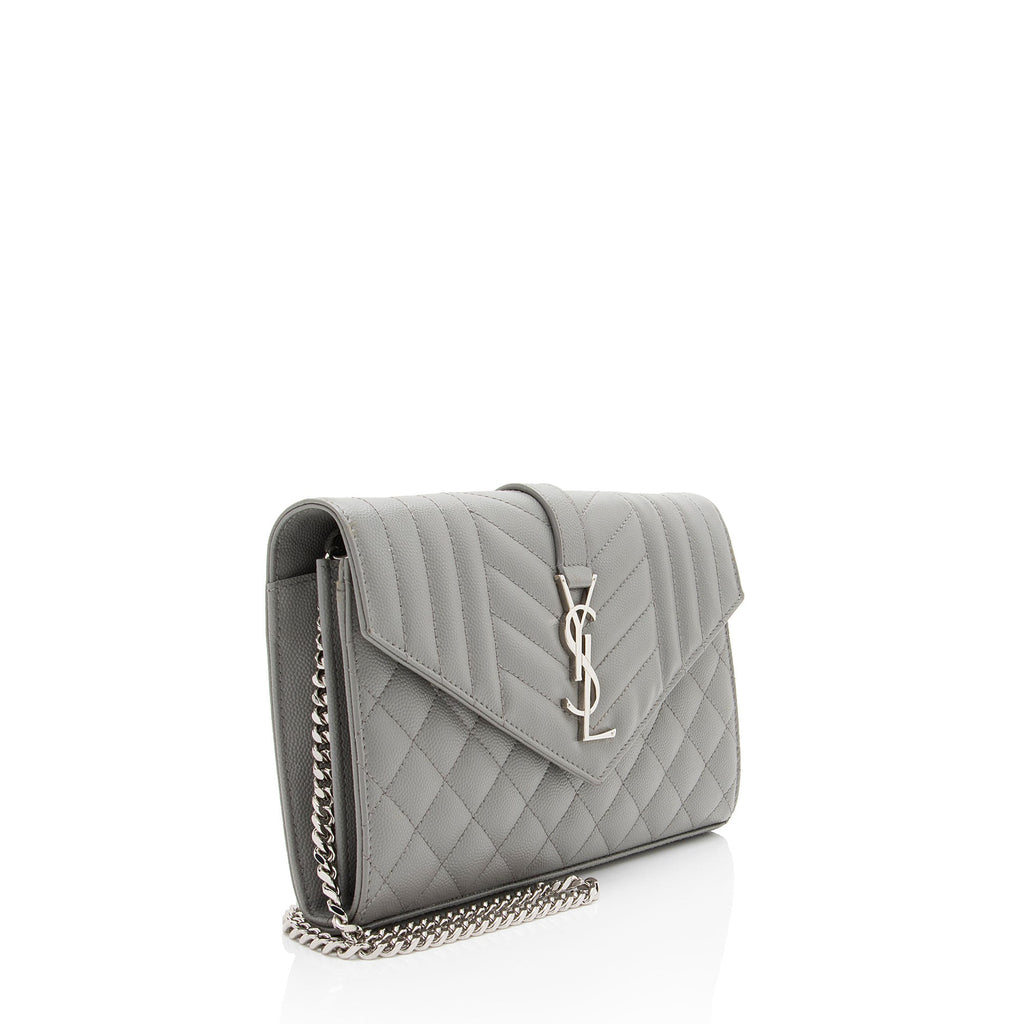 Saint Laurent Mixed Matelasse Grain de Poudre Monogram Chain Wallet