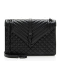 Saint Laurent Mixed Matelasse Grain de Poudre Monogram Large Shoulder Bag