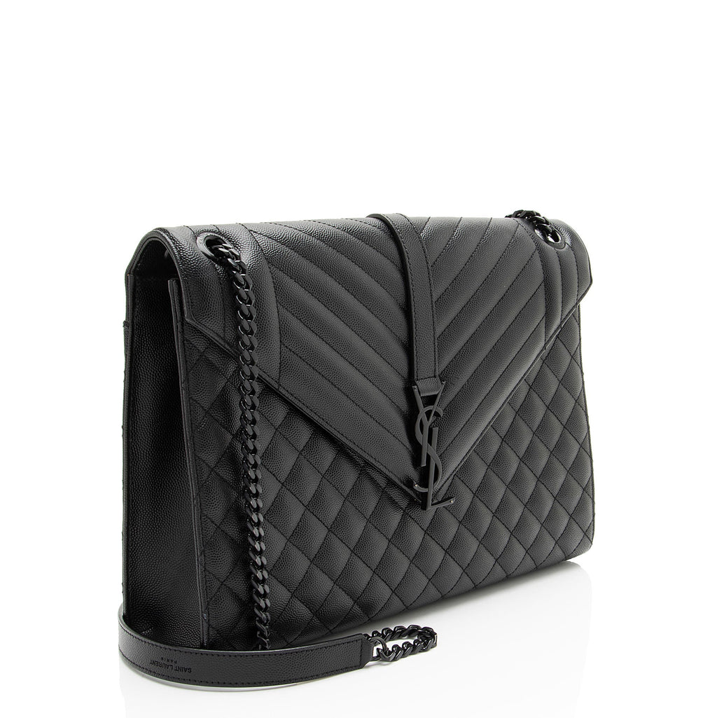 Saint Laurent Mixed Matelasse Grain de Poudre Monogram Large Shoulder Bag