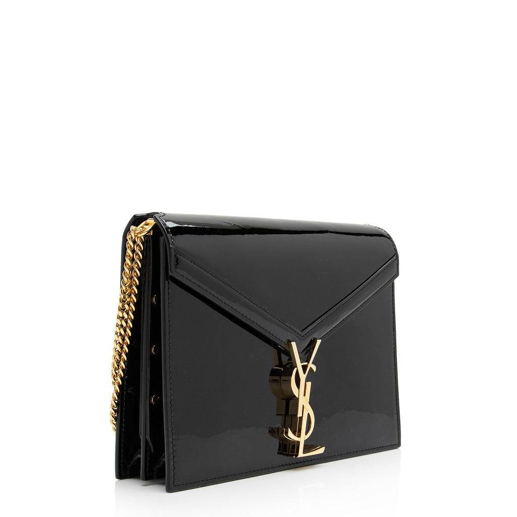 Saint Laurent Patent Leather Monogram Cassandra Medium Chain Bag (SHF-23413)