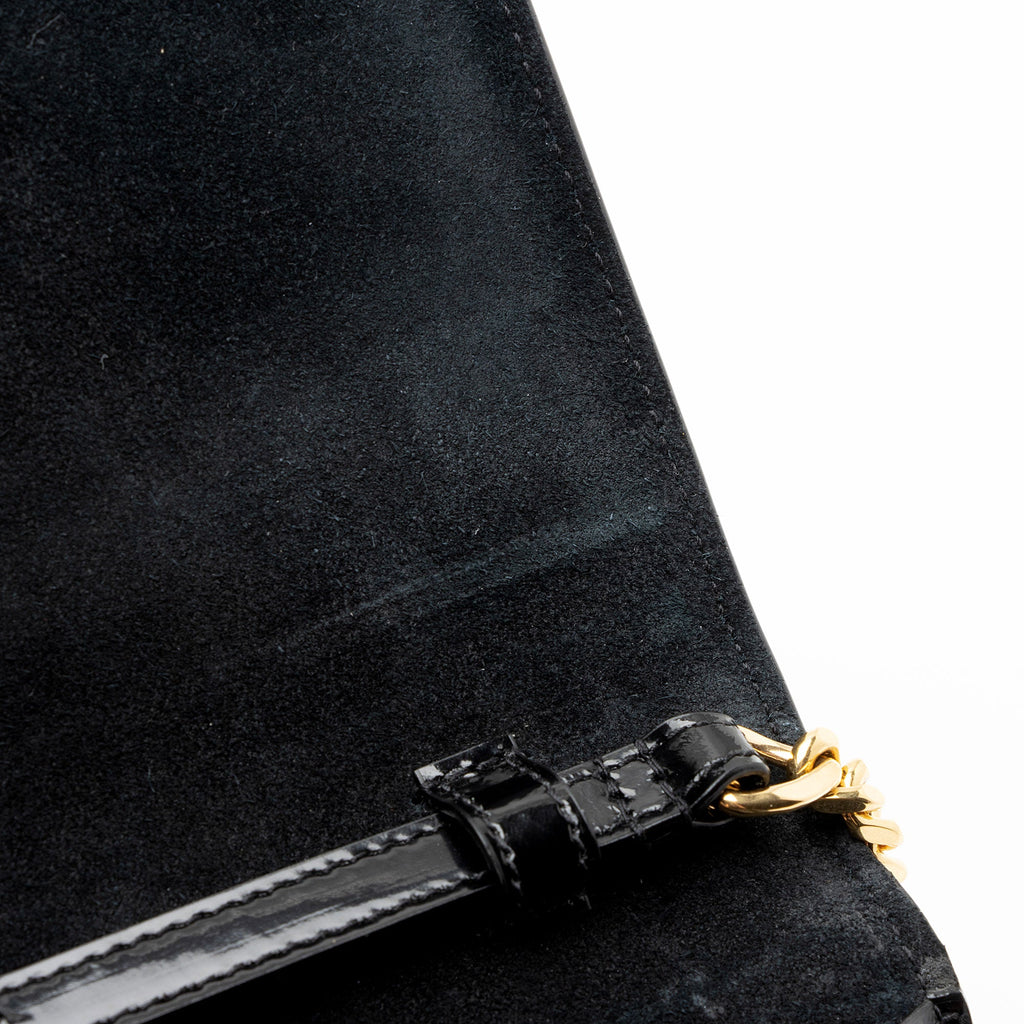 Saint Laurent Patent Leather Monogram Kate Wallet on Chain (SHF-T42QXZ)