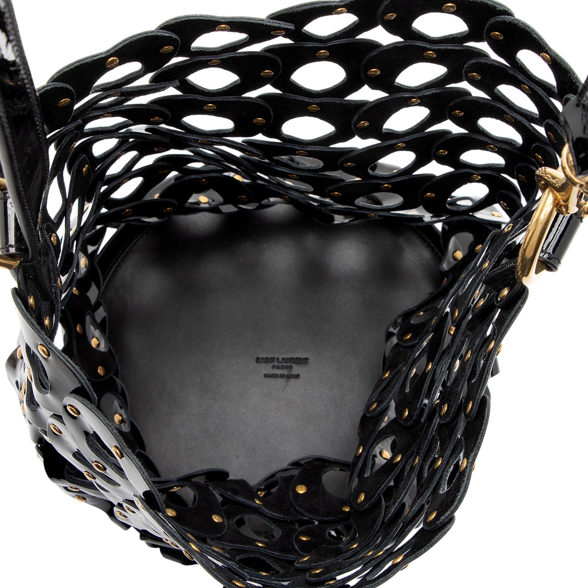 Saint Laurent Patent Leather Studded Seau Coeur Bucket Bag
