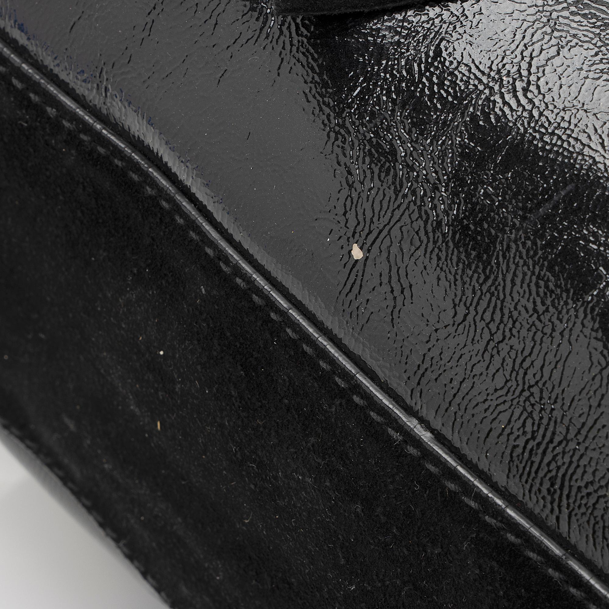 Saint Laurent Patent Leather Suede Fringe Tote (SHF-22368)