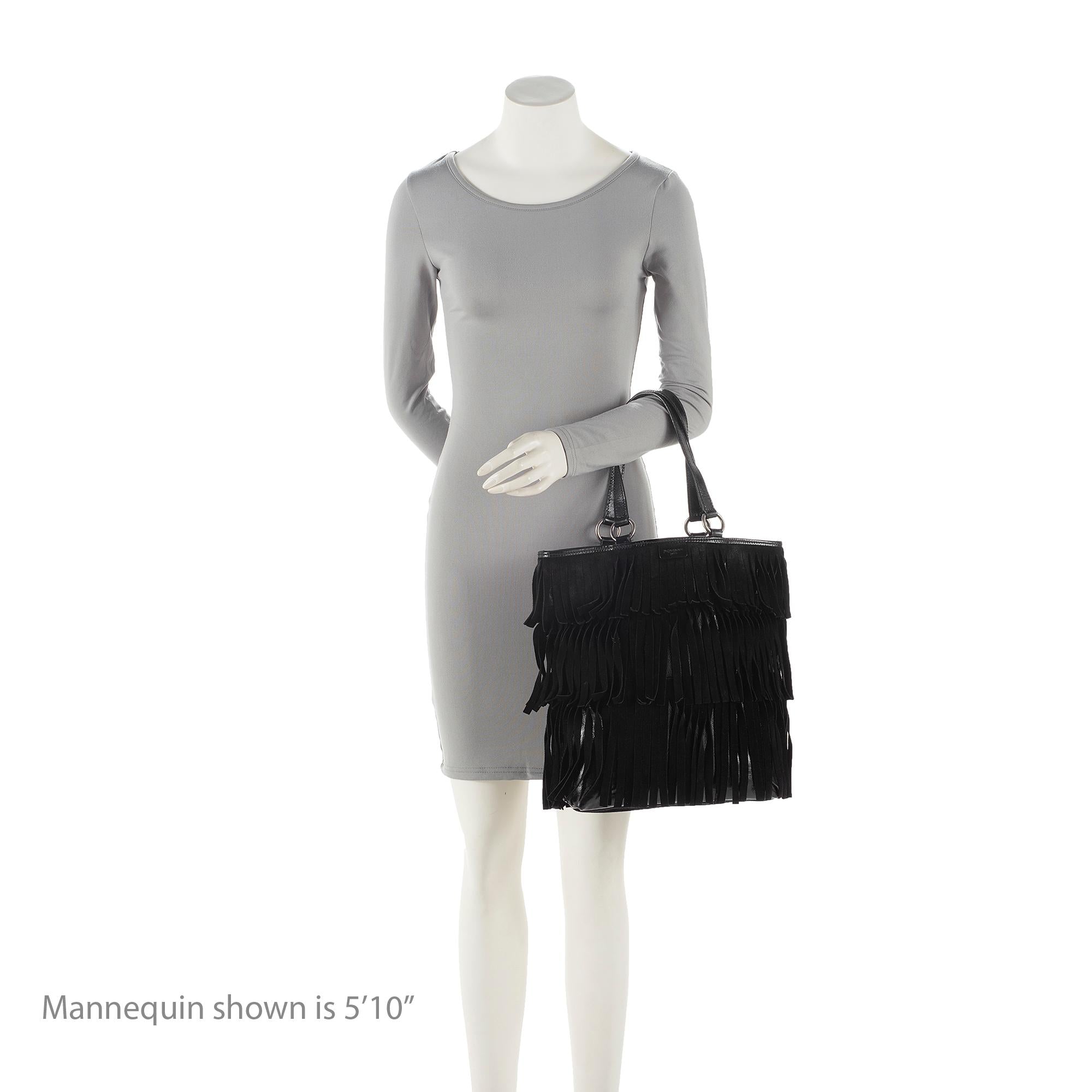Saint Laurent Patent Leather Suede Fringe Tote (SHF-22368)