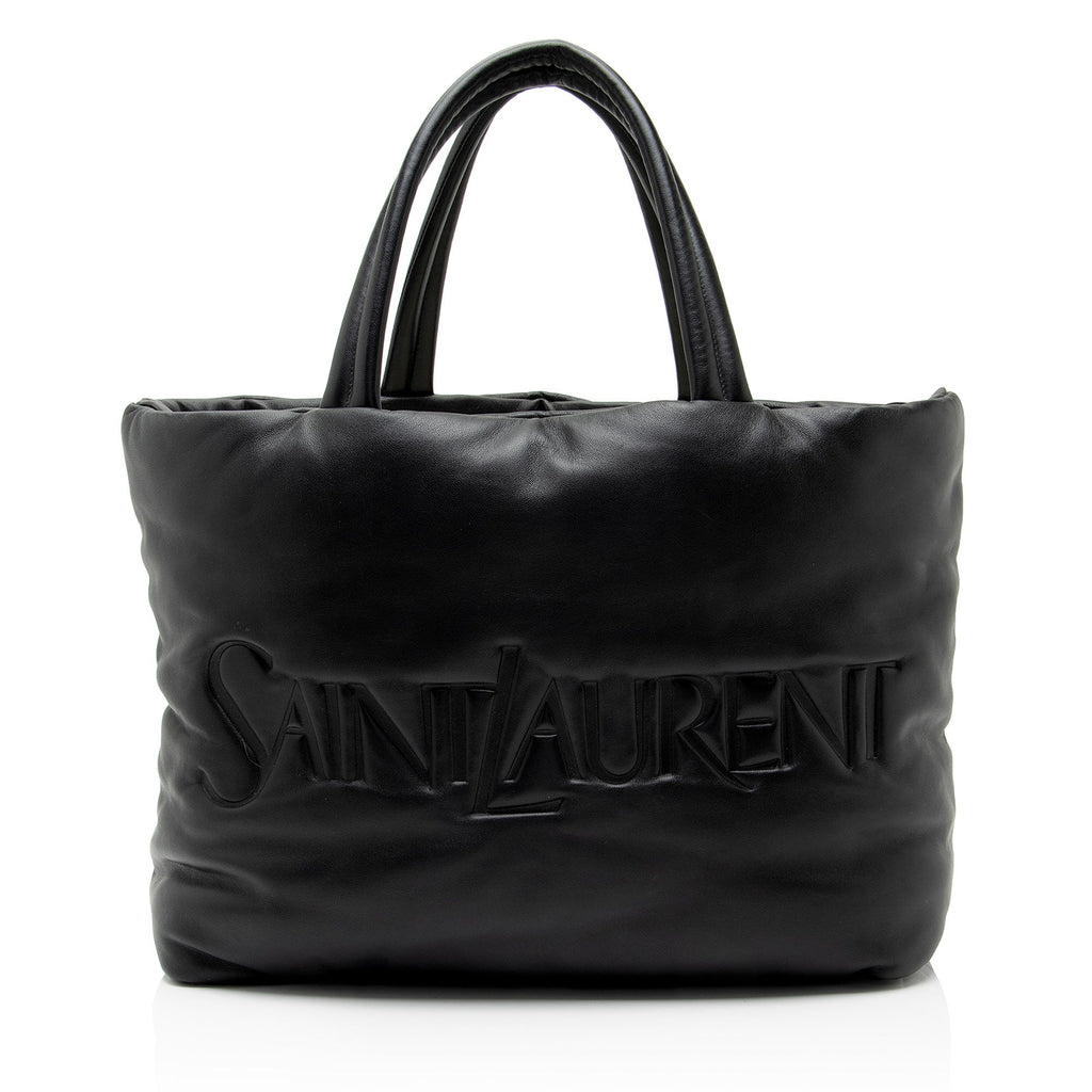 Saint Laurent Puffed Leather Logo Shopping Tote