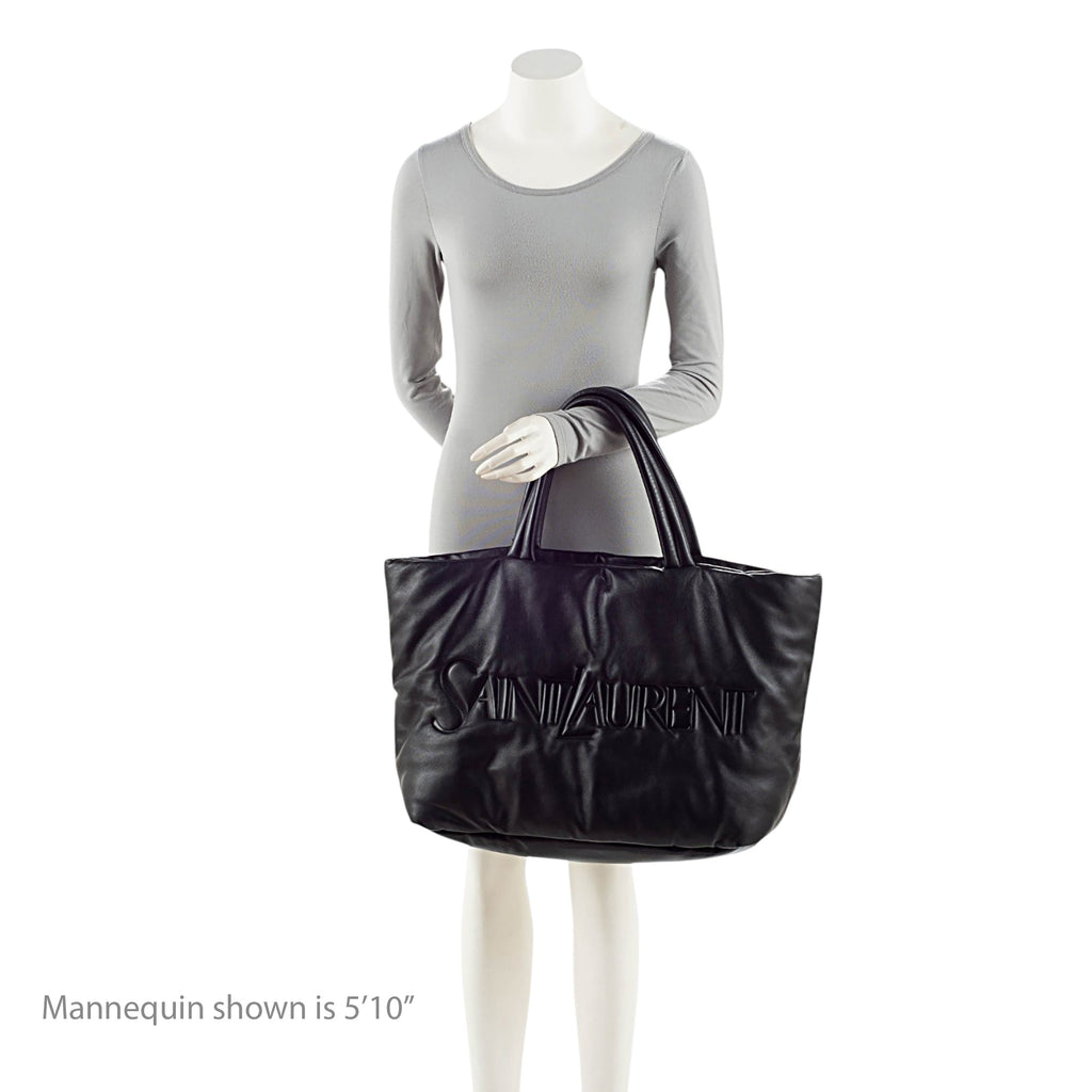 Saint Laurent Puffed Leather Logo Shopping Tote