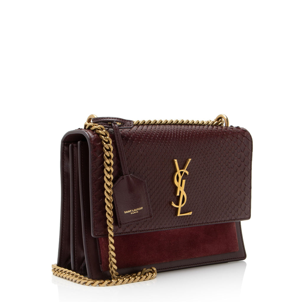 Saint Laurent Python Suede Monogram Sunset Medium Shoulder Bag