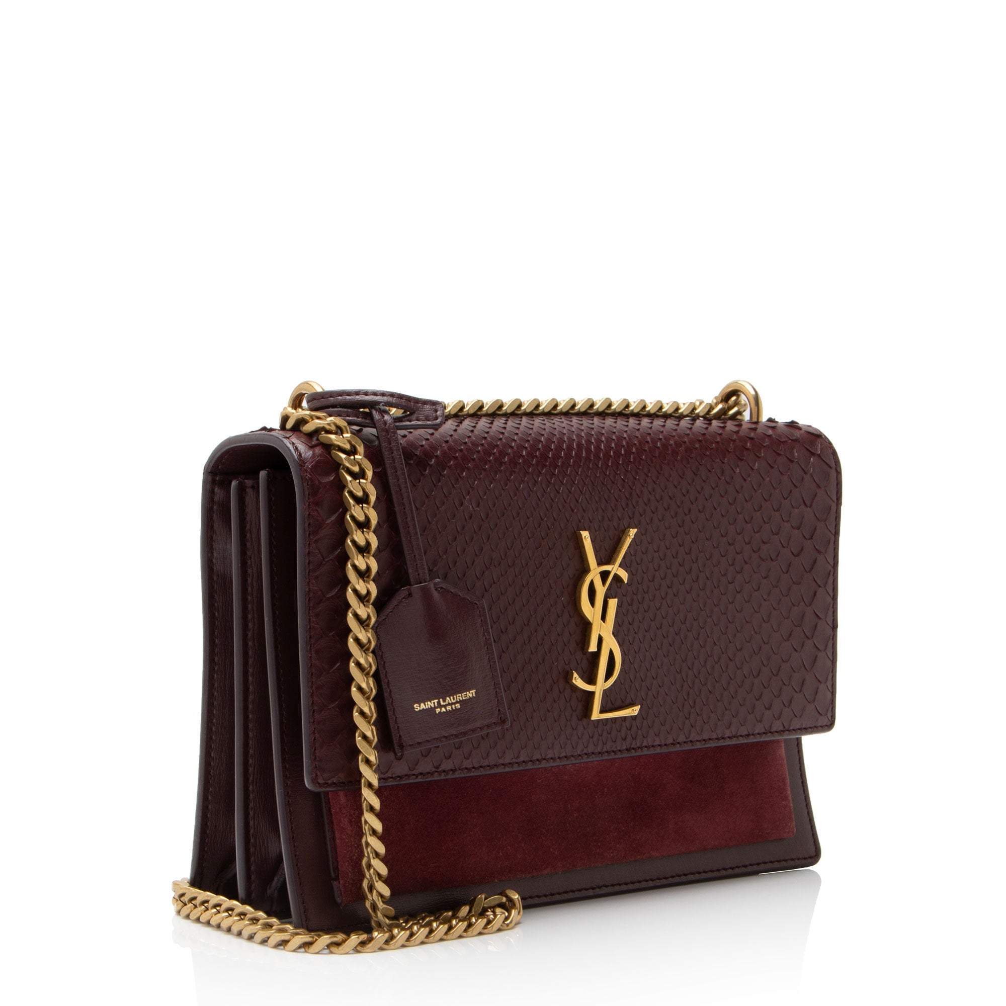 Saint Laurent Python Suede Monogram Sunset Medium Shoulder Bag