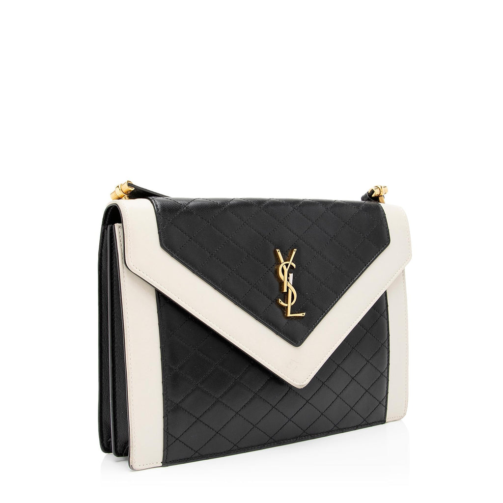 Saint Laurent Quilted Lambskin Monogram Gaby Shoulder Bag (SHF-23711)