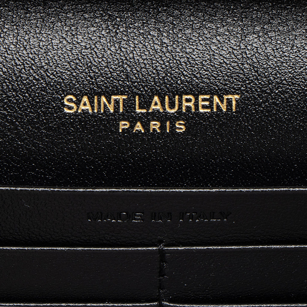 Saint Laurent Quilted Patent Leather Monogram Cassandre Chain Wallet
