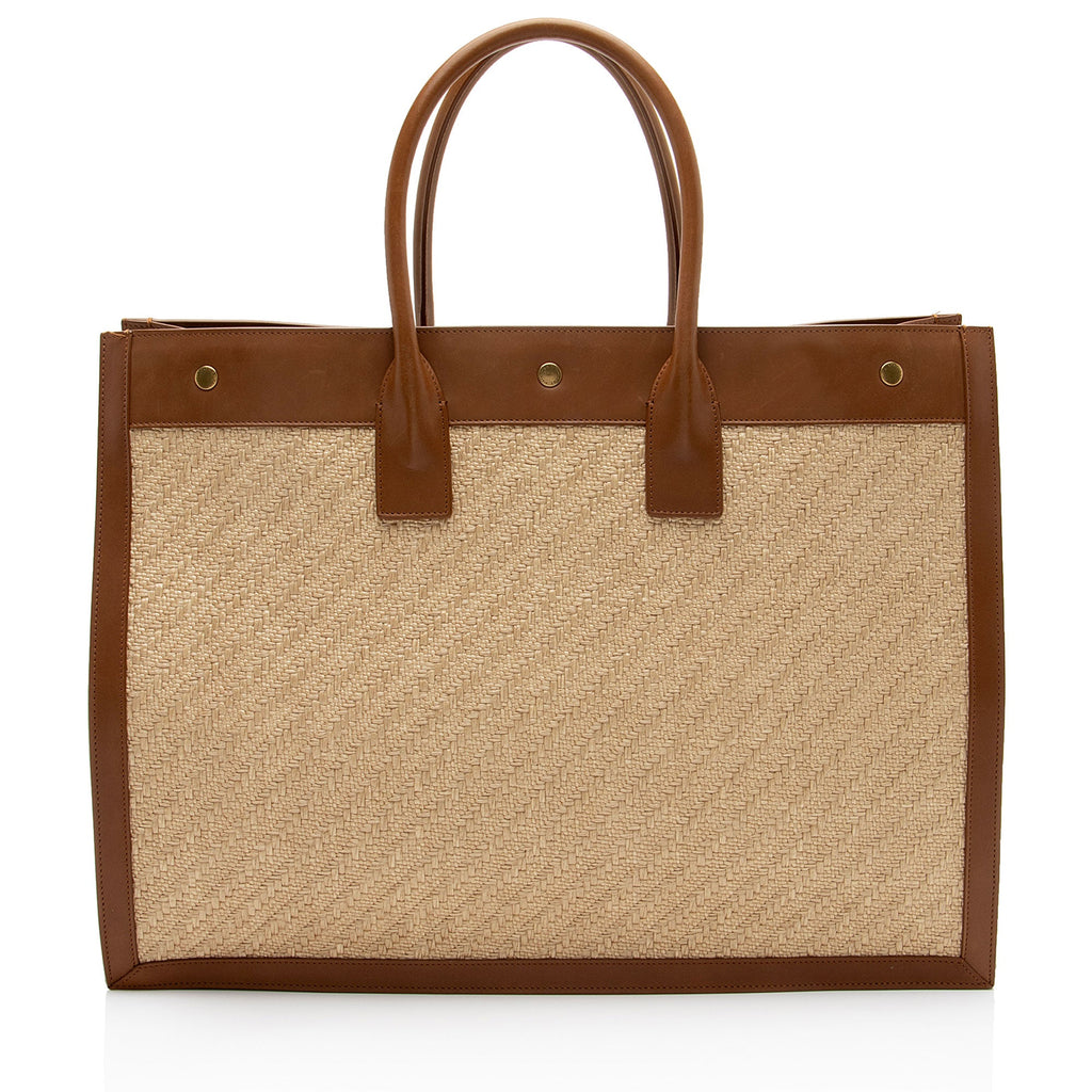 Saint Laurent Raffia Calfskin Rive Gauche Large Tote