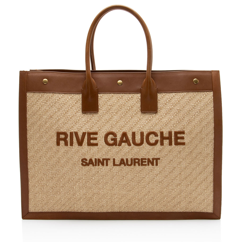 Saint Laurent Raffia Calfskin Rive Gauche Large Tote