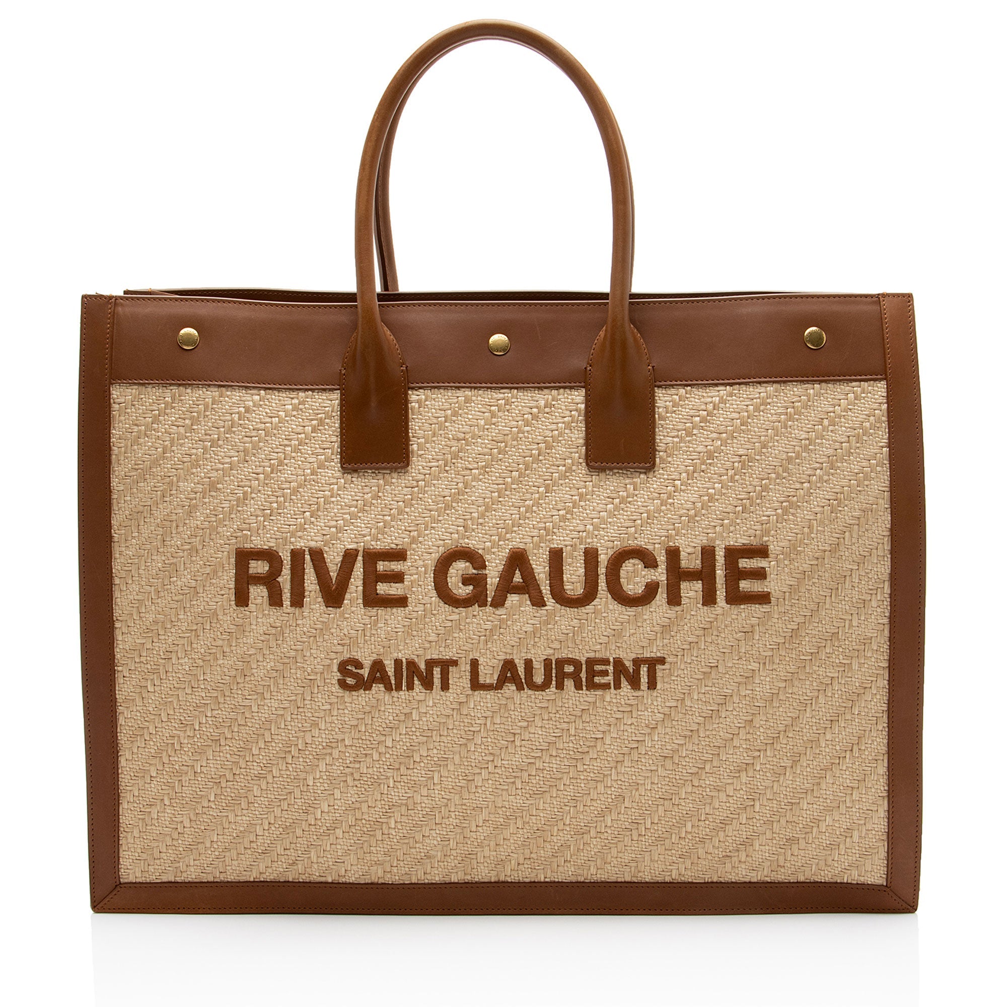 Saint Laurent Raffia Calfskin Rive Gauche Large Tote