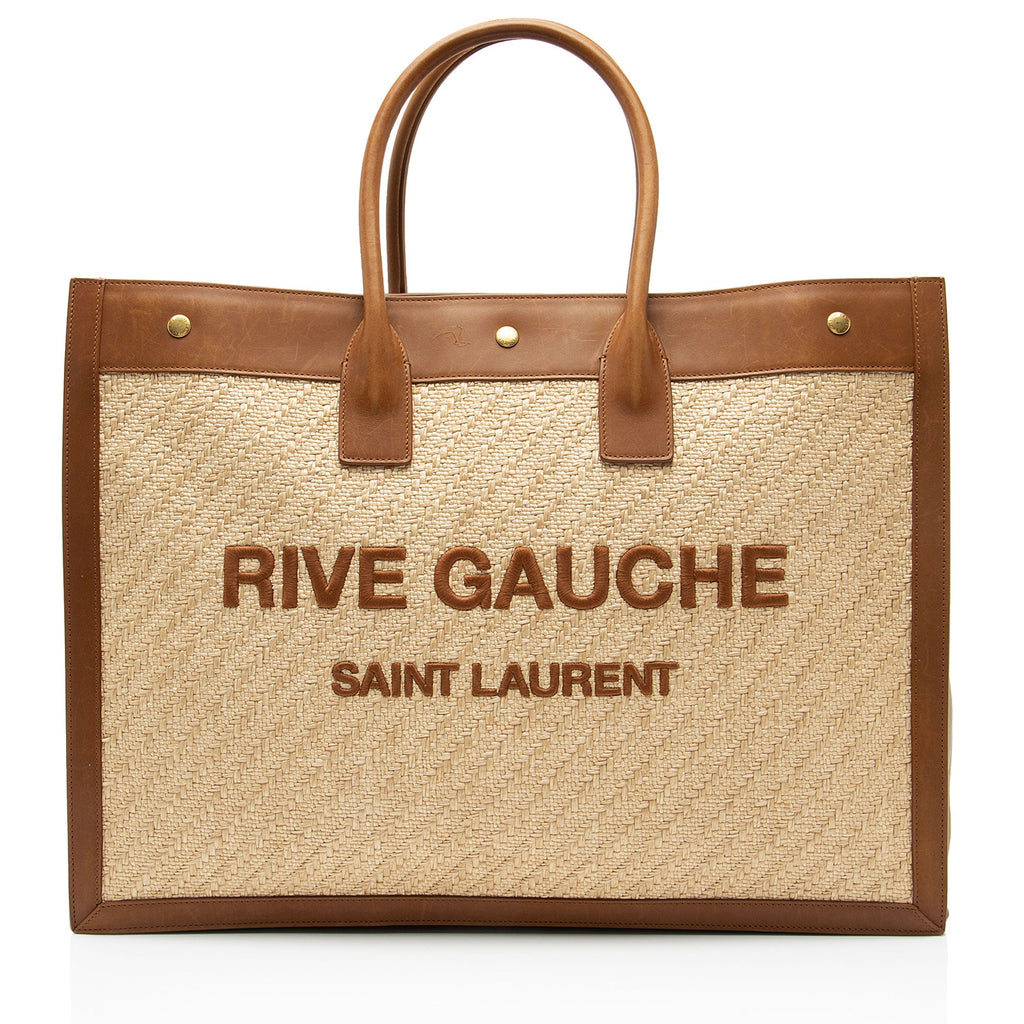 Saint Laurent Raffia Calfskin Rive Gauche Large Tote