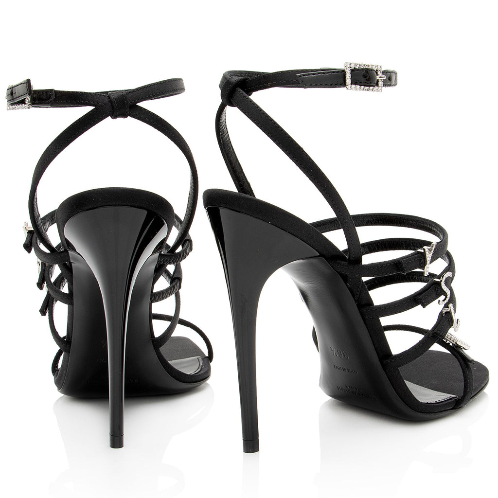 Saint Laurent Satin Crepe Crystal Jerry Sandals - Size 6.5 / 36.5
