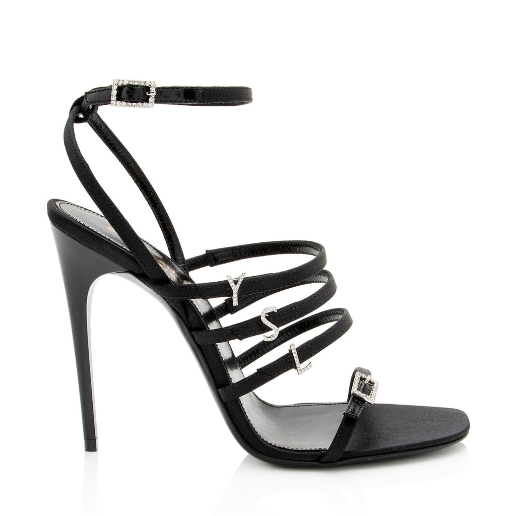 Saint Laurent Satin Crepe Crystal Jerry Sandals - Size 6.5 / 36.5