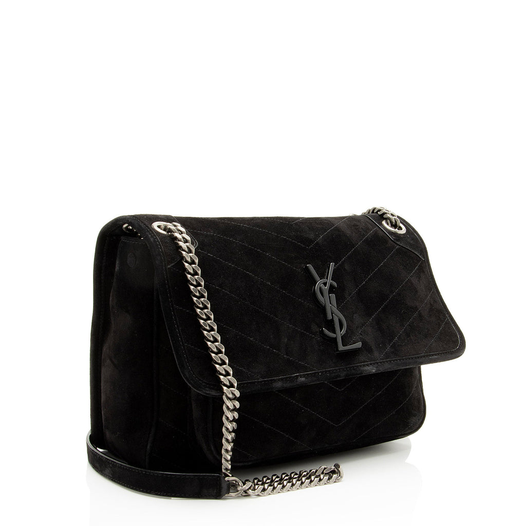 Saint Laurent Suede Monogram Niki Medium Shoulder Bag