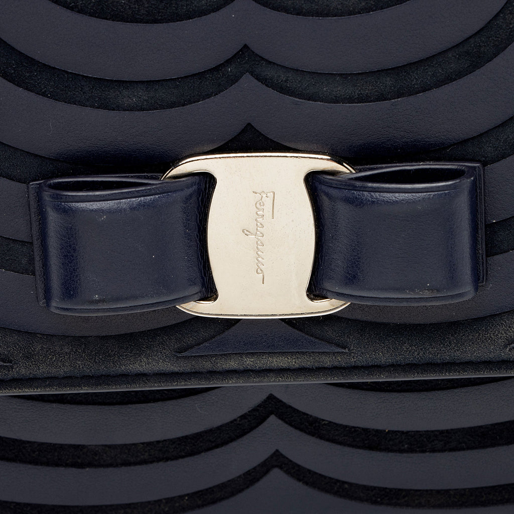 Ferragamo Calfskin Suede Vara Bow Chain Flap Bag