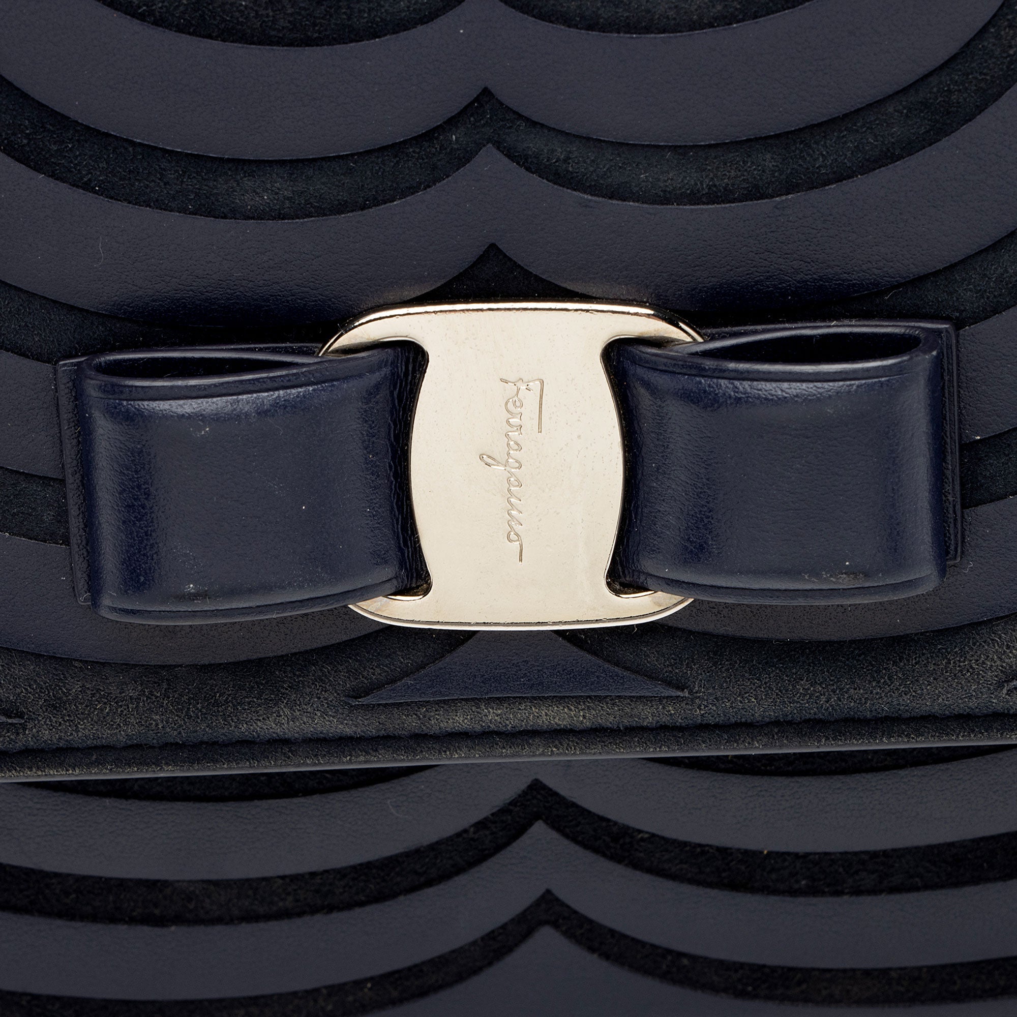 Ferragamo Calfskin Suede Vara Bow Chain Flap Bag