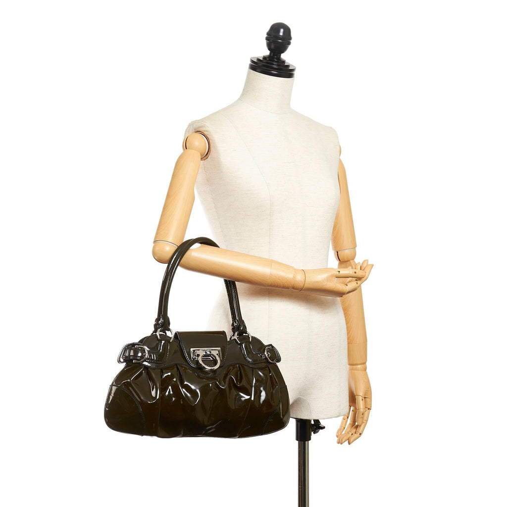 Salvatore Ferragamo Gancini Marisa Patent Leather Handbag (SHG-31731)