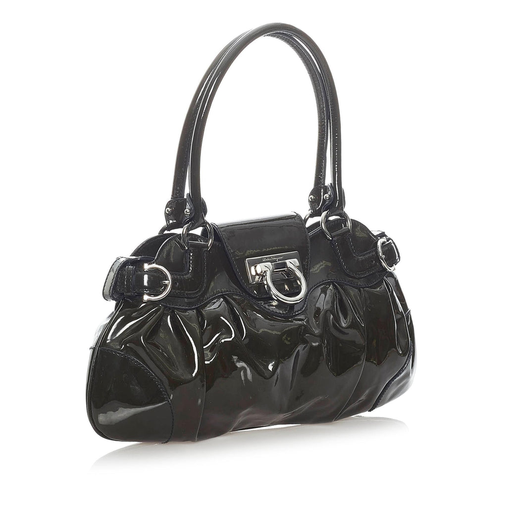 Salvatore Ferragamo Gancini Marisa Patent Leather Handbag (SHG-31731)