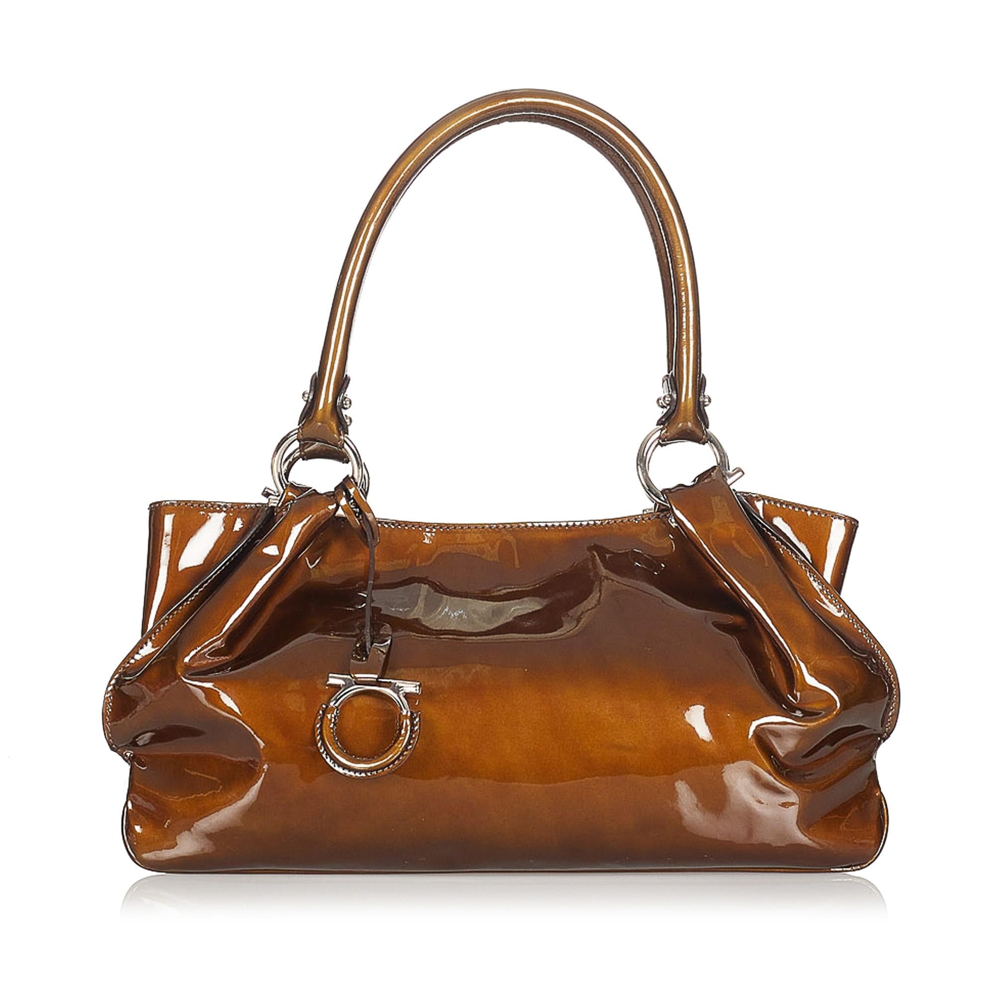 Salvatore Ferragamo Gancini Patent Leather Handbag (SHG-21656)