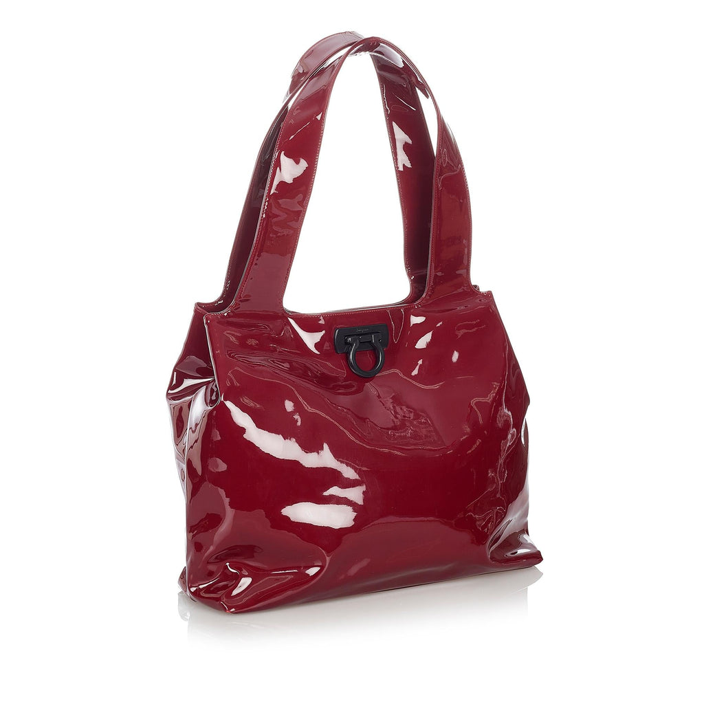 Salvatore Ferragamo Gancini Patent Leather Tote Bag (SHG-27184)