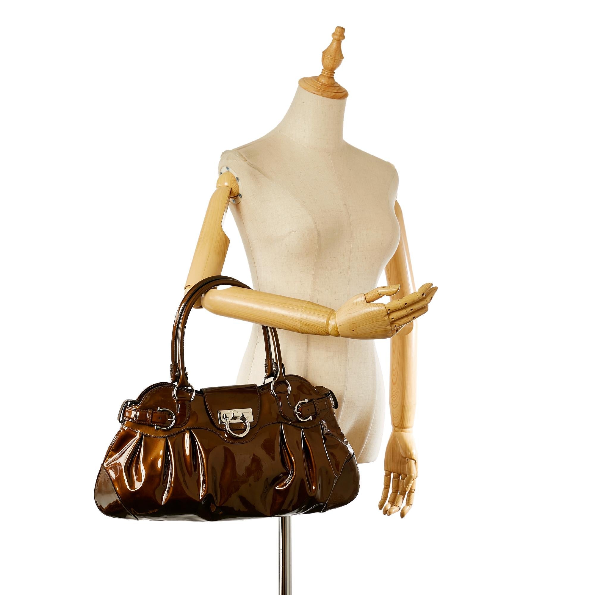 Salvatore Ferragamo Marisa Patent Leather Shoulder Bag (SHG-23837)