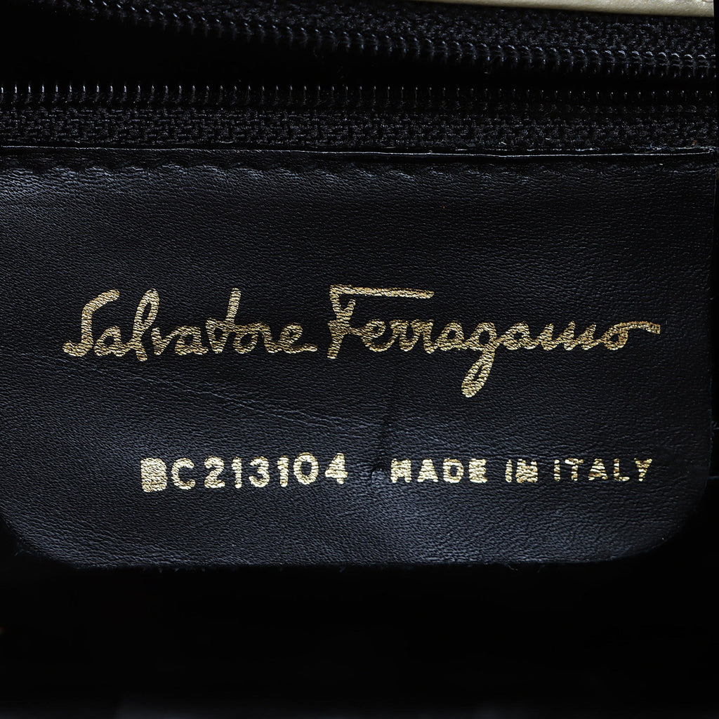 Salvatore Ferragamo Metallic Patent Leather Vara Crossbody Bag (SHF-u2KC7g)