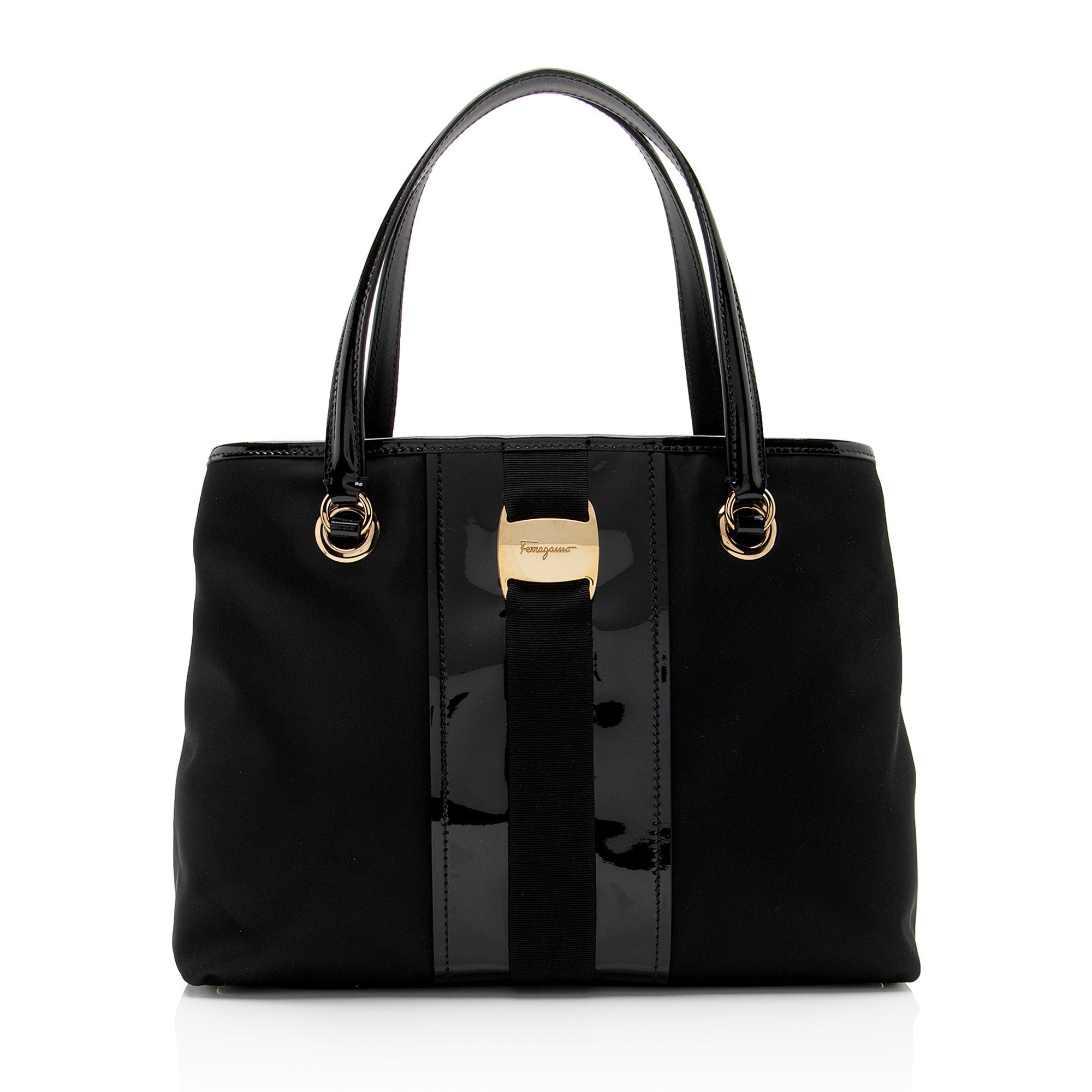 Salvatore Ferragamo Nylon Patent Leather Leonora Tote (SHF-v2xITH)
