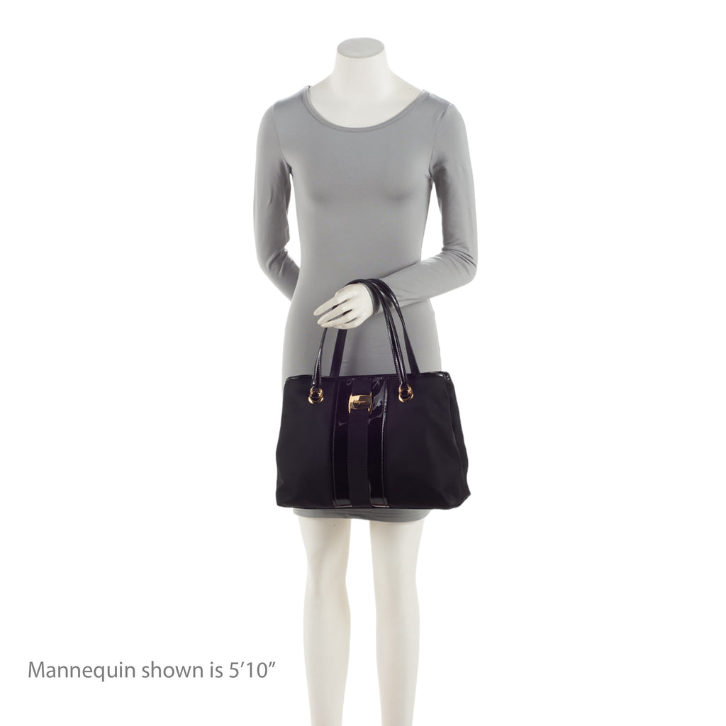 Salvatore Ferragamo Nylon Patent Leather Leonora Tote (SHF-v2xITH)