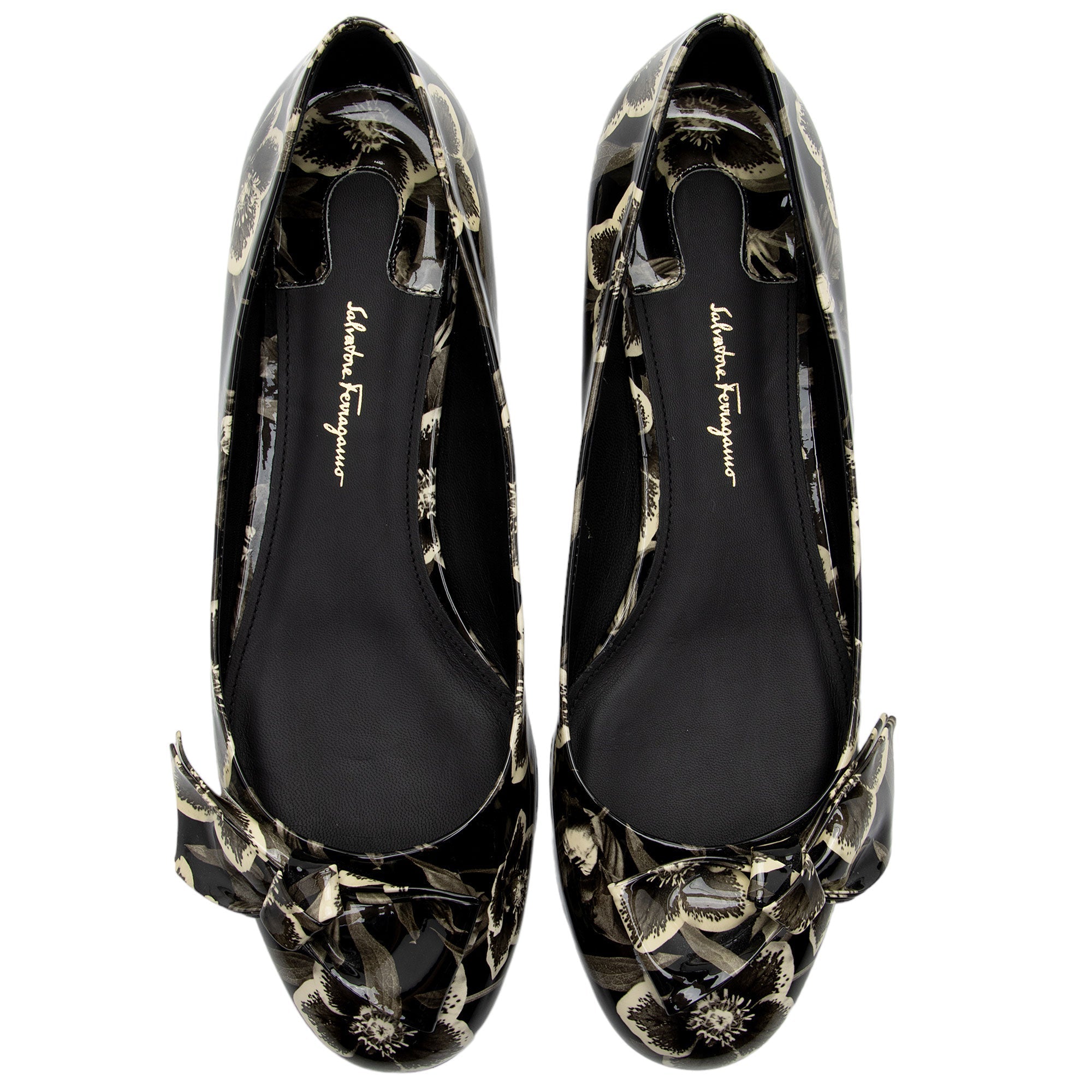 Salvatore Ferragamo Patent Leather Floral Avola Ballet Flats - Size 9.5 / 39.5 (SHF-Bh8Mt4)